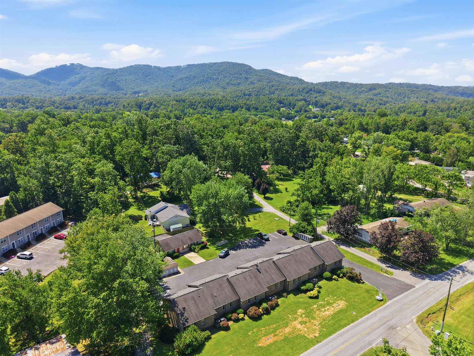 The community and surrounding neighborhood from above
