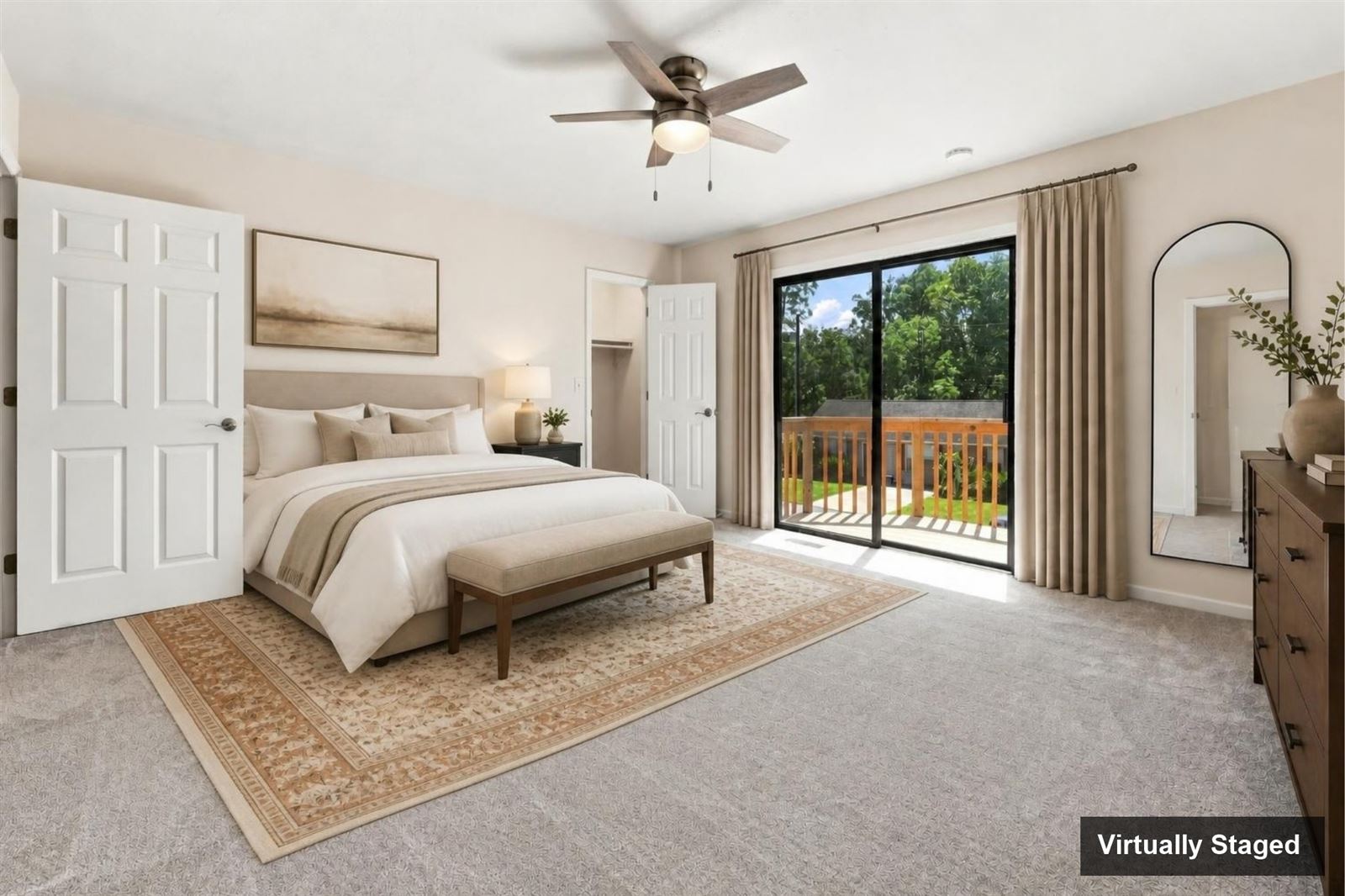 Primary bedroom, virtually staged