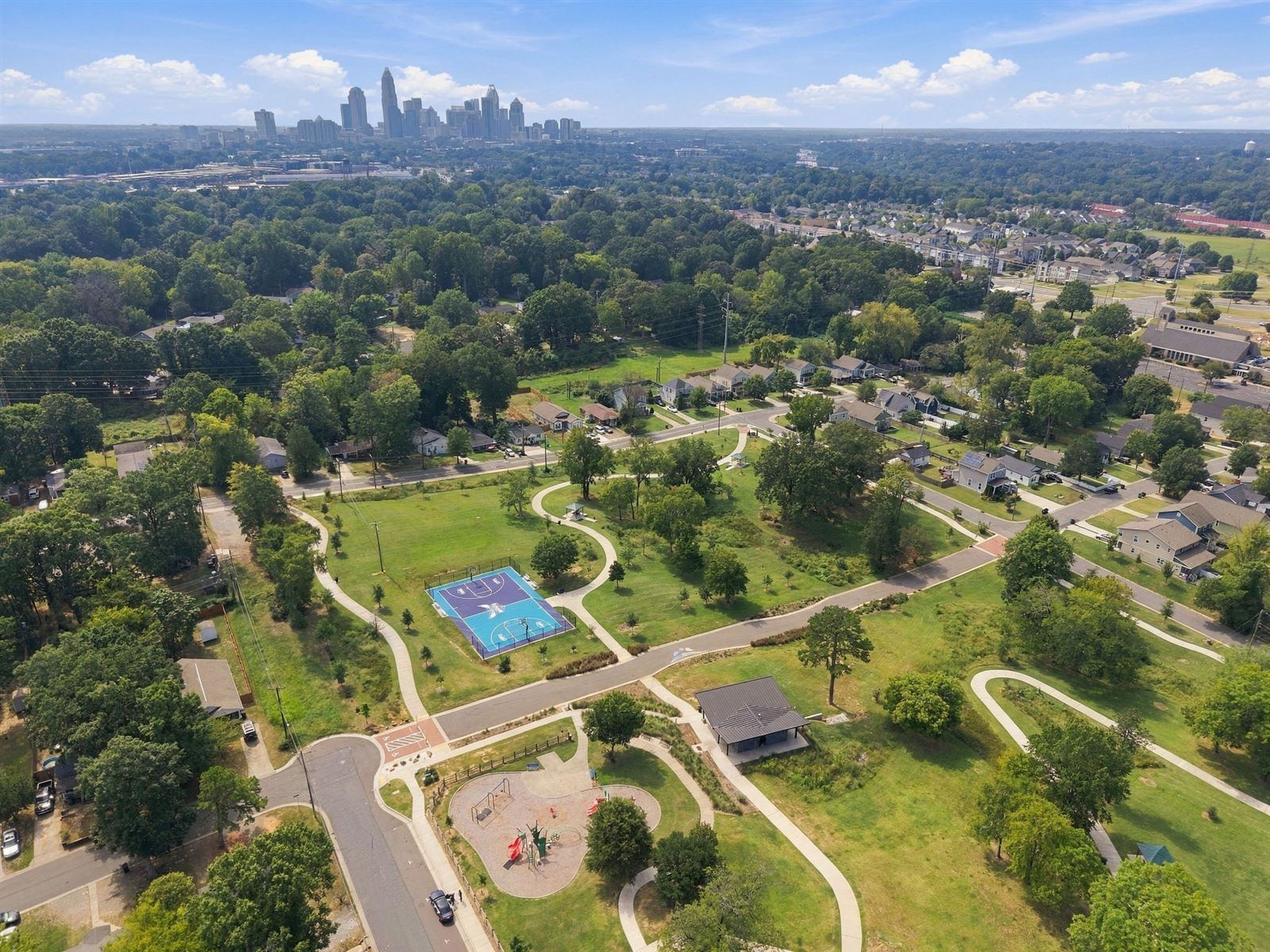 Druid Hills Park from above, Uptown on the horizon