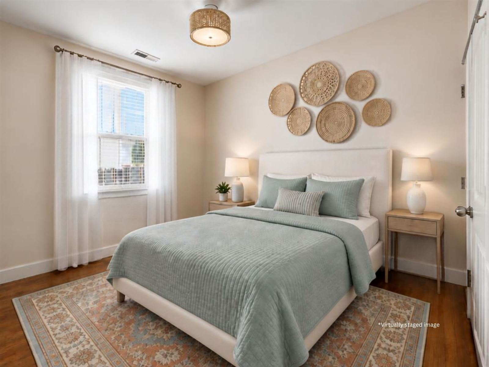 Bedroom, virtually staged as a guest room