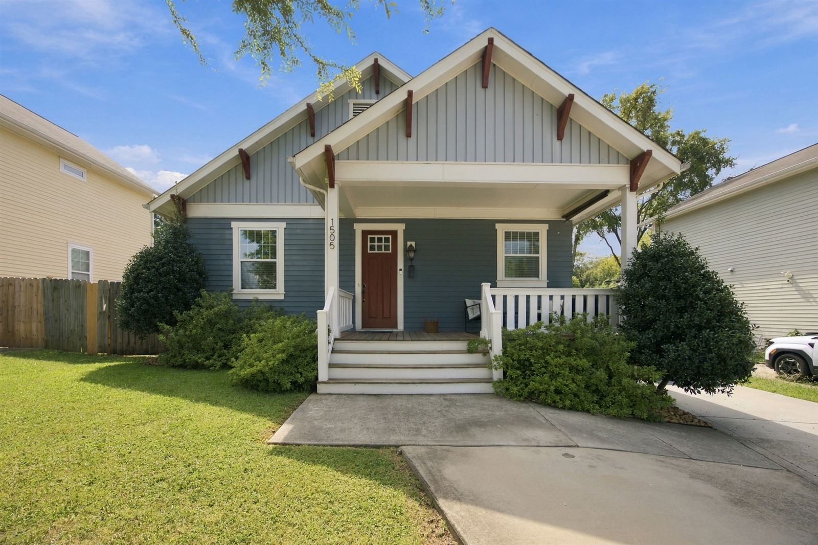 Covered front porch and Craftsman front