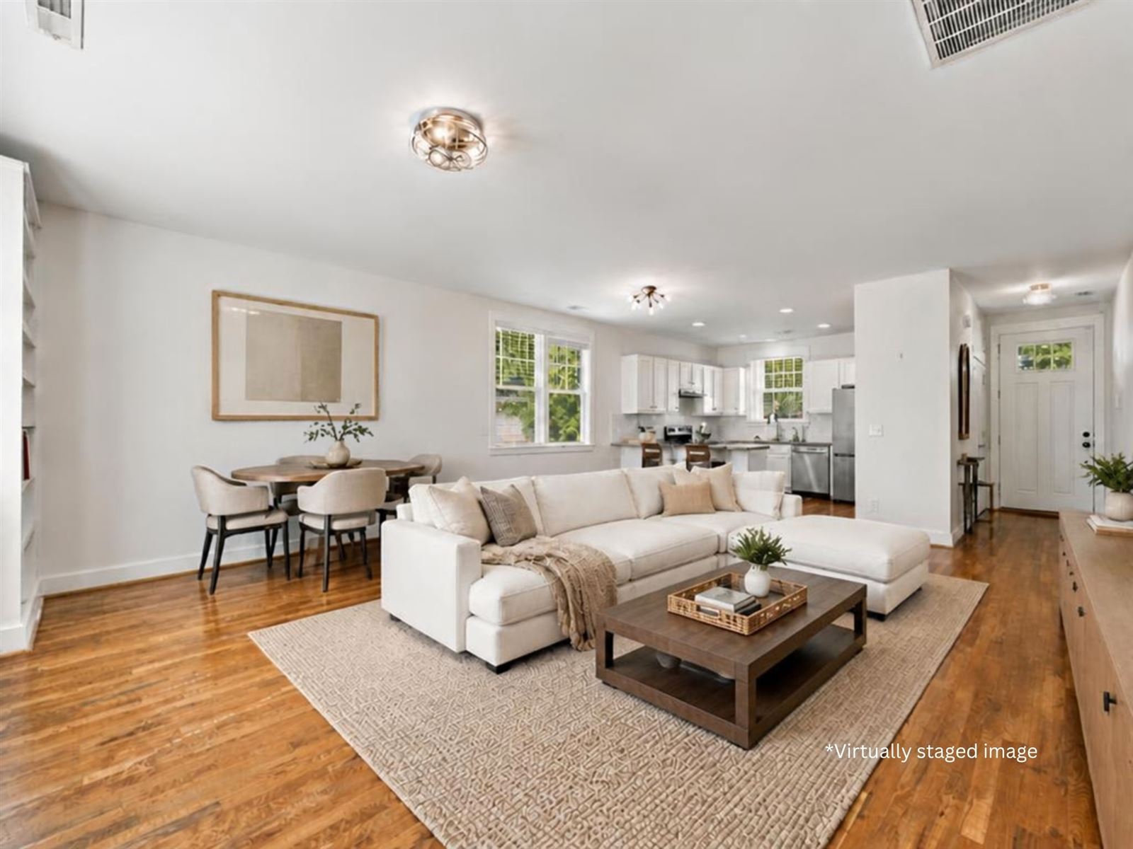 Living and dining, virtually staged