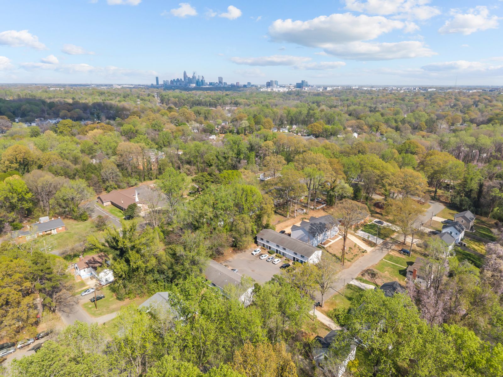 Aerial looking toward the Uptown Charlotte skyline