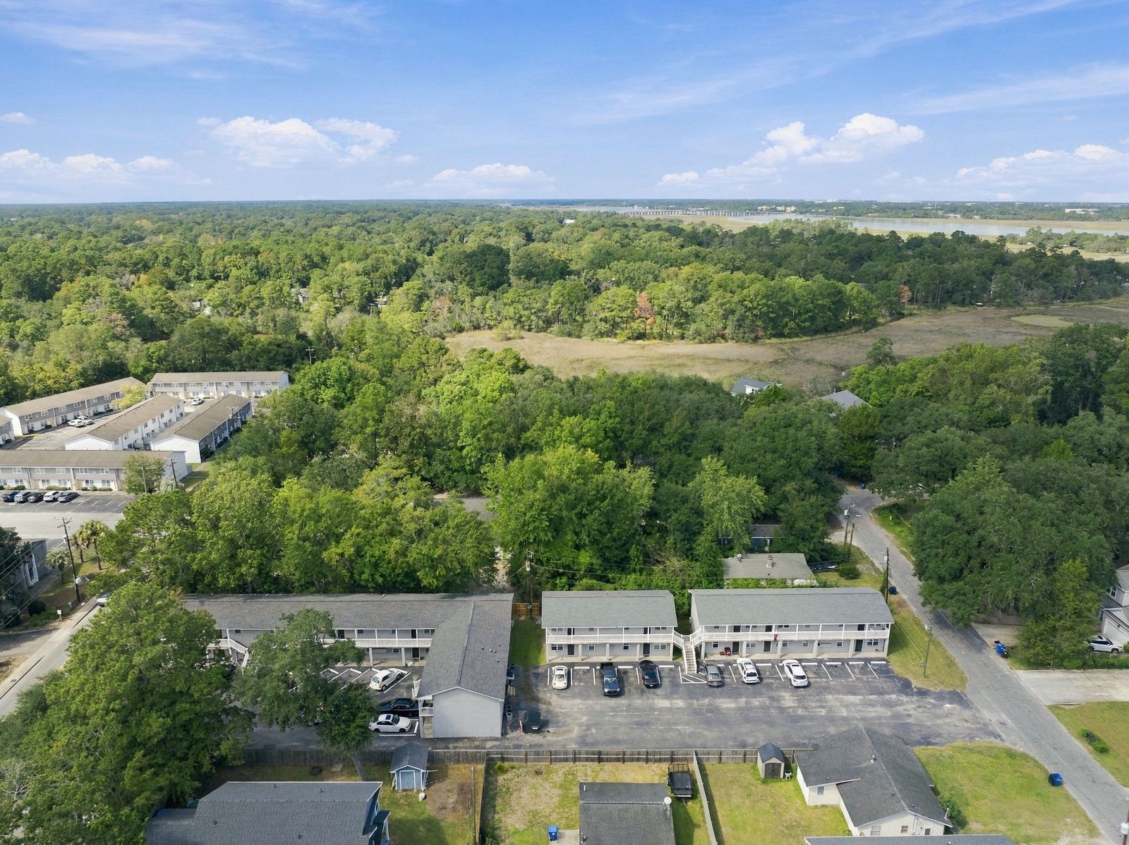 The two buildings and surrounding area from above