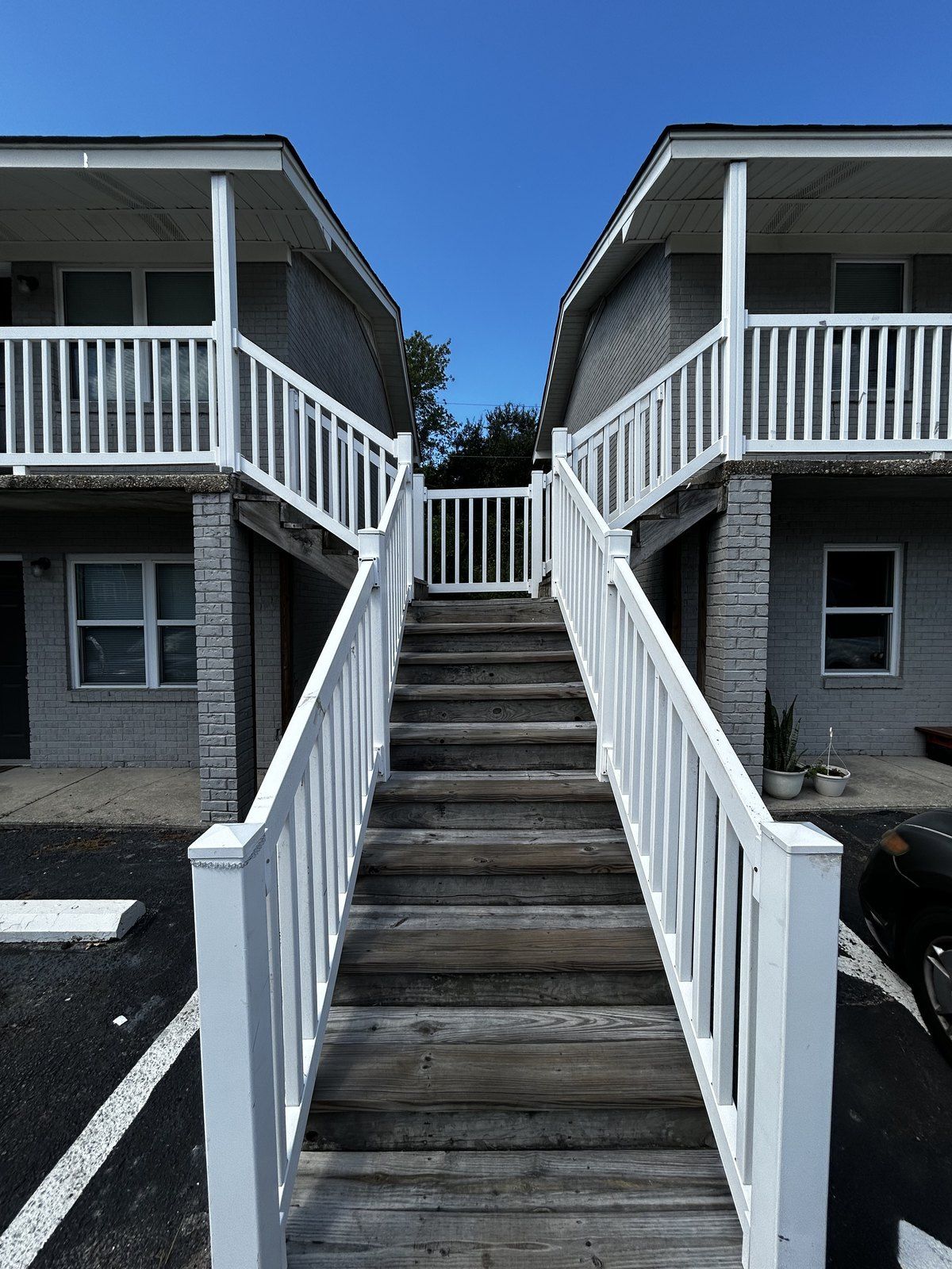 Stairs to the second-floor walkway