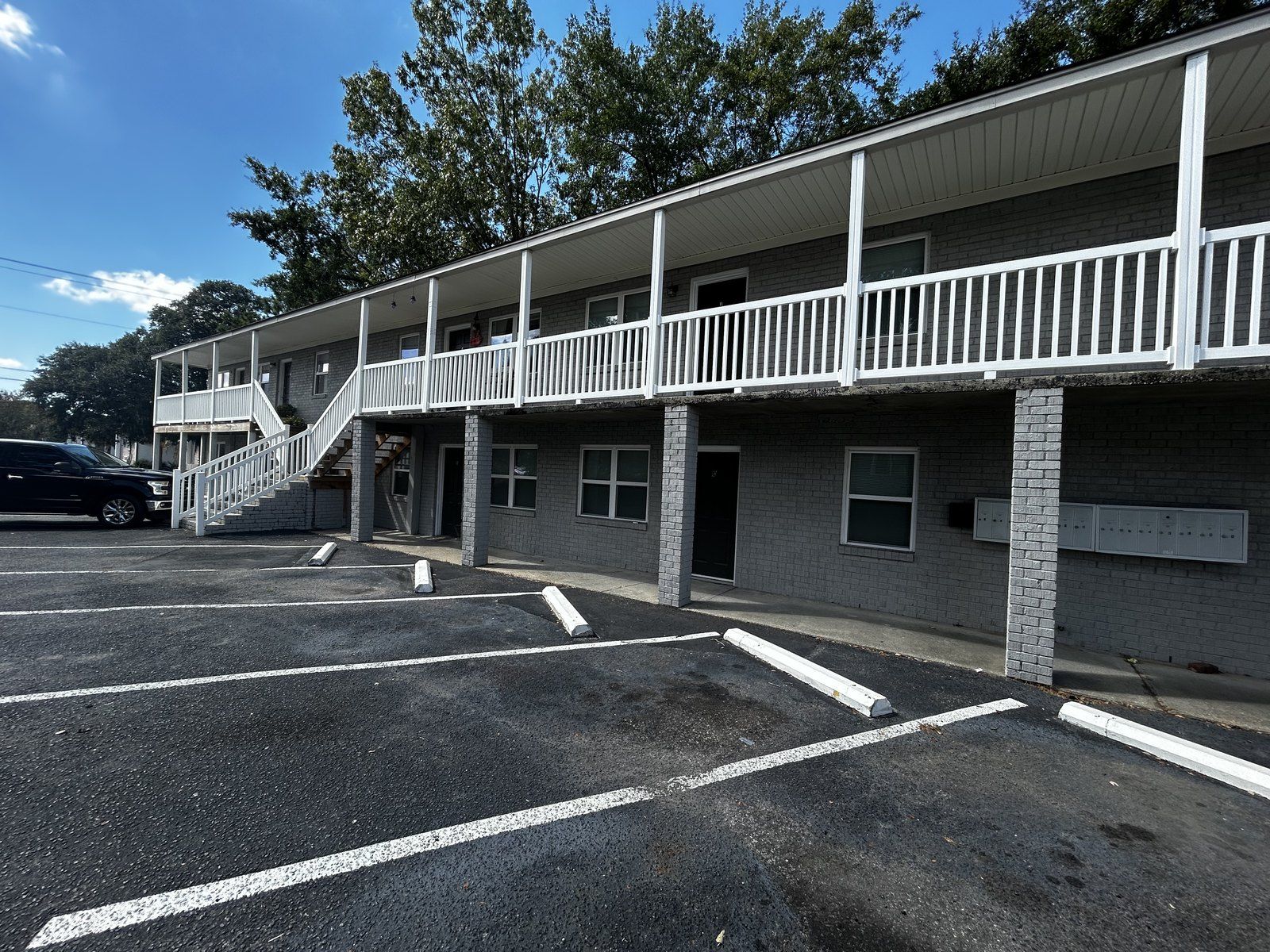 Building front and parking